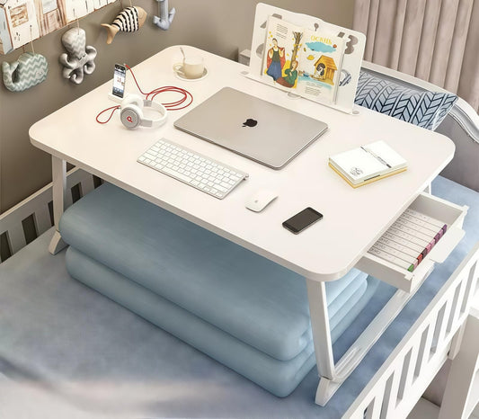 RAKUGEN 折りたたみ ローテーブル 引き出し＆タブレット溝付き｜40×60cm 木製 コンパクト 一人暮らし ベッド・座卓対応