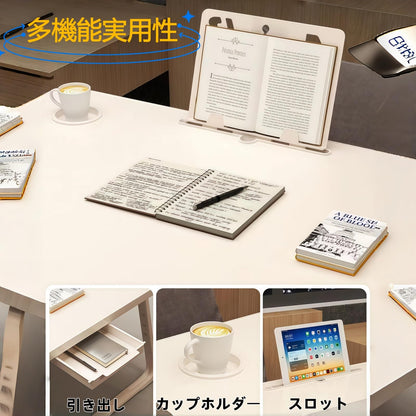RAKUGEN 折りたたみ ローテーブル 引き出し＆タブレット溝付き｜40×60cm 木製 コンパクト 一人暮らし ベッド・座卓対応