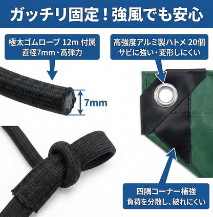RAKUGEN トラックシート 荷台シート 幌セット 完全防水・防UV｜高密度厚手PVC帆布 固定用ゴムロープ付 軽トラ・小型トラック用
