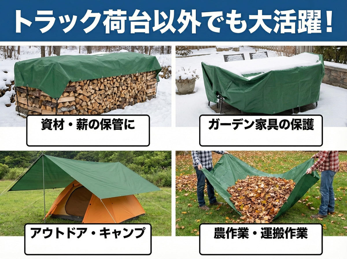 RAKUGEN トラックシート 荷台シート 幌セット 完全防水・防UV｜高密度厚手PVC帆布 固定用ゴムロープ付 軽トラ・小型トラック用