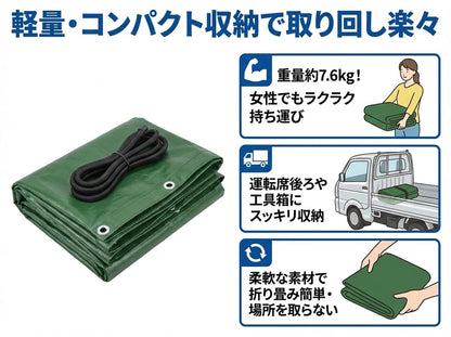 RAKUGEN トラックシート 荷台シート 幌セット 完全防水・防UV｜高密度厚手PVC帆布 固定用ゴムロープ付 軽トラ・小型トラック用