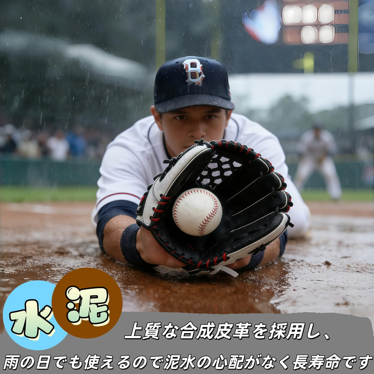RAKUGEN 野球グローブ 軟式・ソフトボール兼用 オールラウンド用｜高耐久PVC 滑り止め衝撃吸収パット内蔵 子供・親子・初心者向け