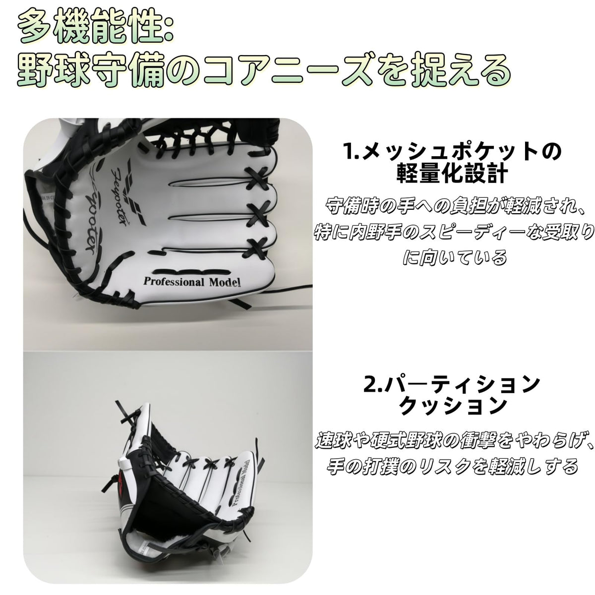 RAKUGEN 野球グローブ 軟式・ソフトボール兼用 オールラウンド用｜高耐久PVC 滑り止め衝撃吸収パット内蔵 子供・親子・初心者向け