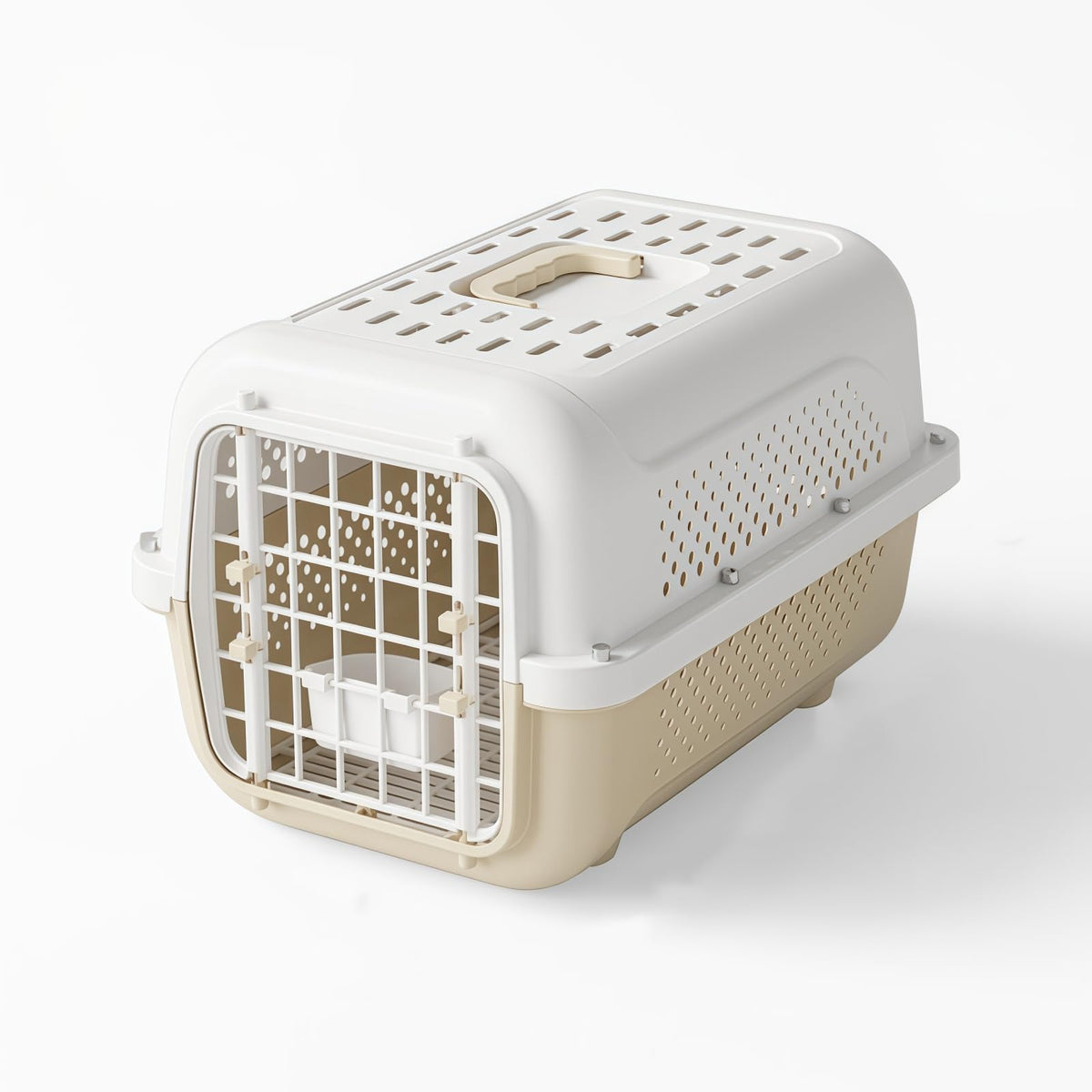 RAKUGEN ペットキャリー ハードクレート 猫・小型犬用｜水トレー付き 航空輸送対応 通気性抜群 幅32×奥行48×高さ35cm 通院・旅行・避難用