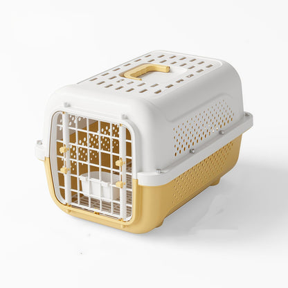 RAKUGEN ペットキャリー ハードクレート 猫・小型犬用｜水トレー付き 航空輸送対応 通気性抜群 幅32×奥行48×高さ35cm 通院・旅行・避難用