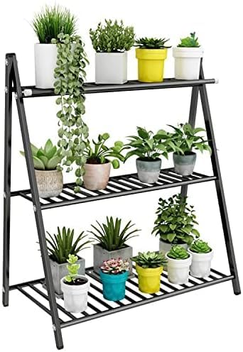 RAKUGEN フラワースタンド 3段 ステンレス製 屋外 室内 観葉植物 花台 60×33.5×82cm 錆びにくい 安定性 玄関 ベランダ 飾り棚