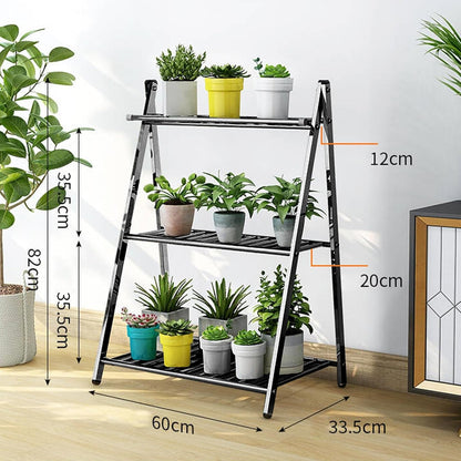 RAKUGEN フラワースタンド 3段 ステンレス製 屋外 室内 観葉植物 花台 60×33.5×82cm 錆びにくい 安定性 玄関 ベランダ 飾り棚