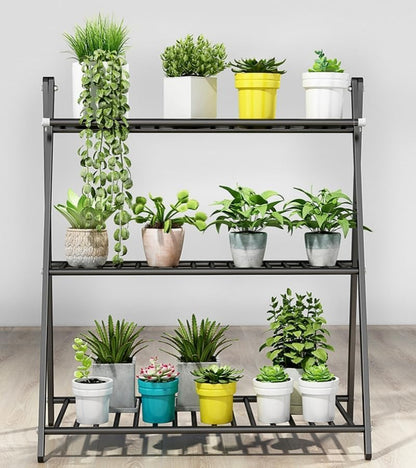 RAKUGEN フラワースタンド 3段 ステンレス製 屋外 室内 観葉植物 花台 60×33.5×82cm 錆びにくい 安定性 玄関 ベランダ 飾り棚