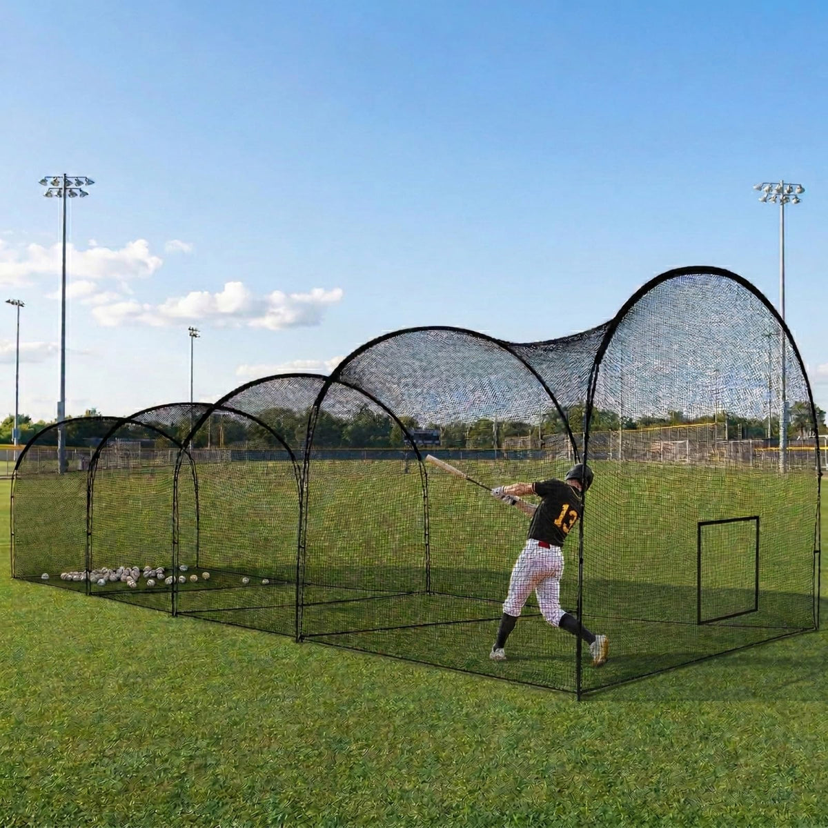 RAKUGEN 野球バッティングゲージ 13.4m×3.6m×3m 大型 バッティングネット 防球ネット 硬式軟式対応 キャリーバッグ付き