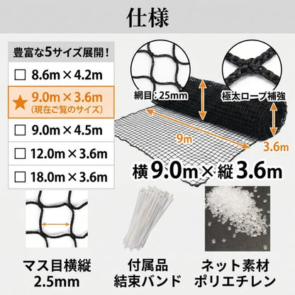 RAKUGEN 野球ネット 防球ネット 取替用ネット単体｜高耐久ポリエチレン 飛散防止 結束バンド付 庭・グラウンド用