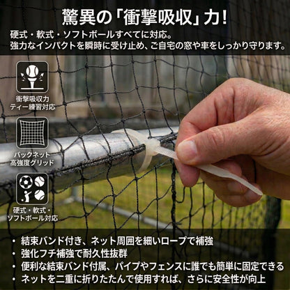 RAKUGEN 野球ネット 防球ネット 取替用ネット単体｜高耐久ポリエチレン 飛散防止 結束バンド付 庭・グラウンド用