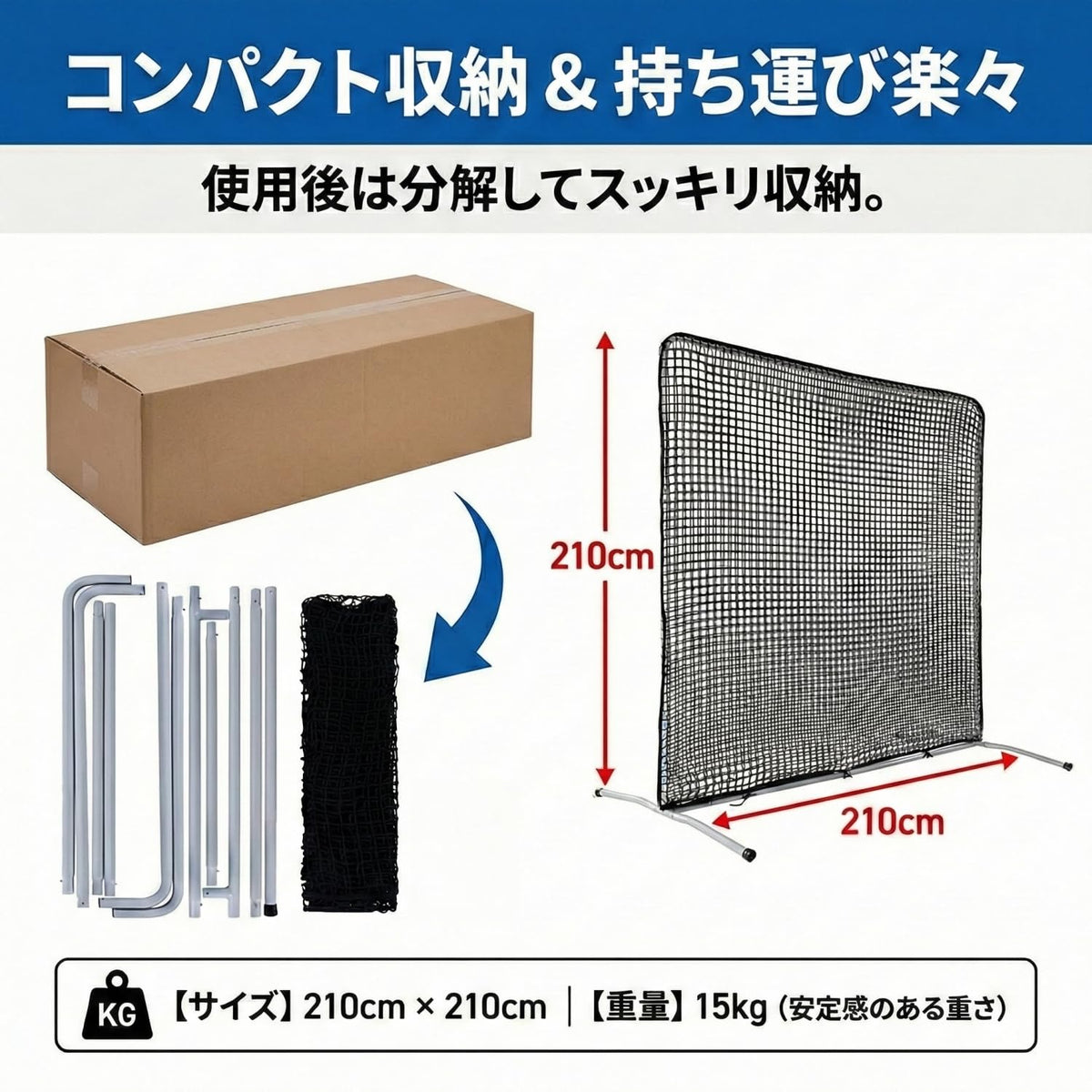 RAKUGEN 野球防球ネット 2.1m×2.1m 防球 防護機能付き 大型 バッティング ピッチング練習兼用 バッティングネット 固定型ト スマシン
