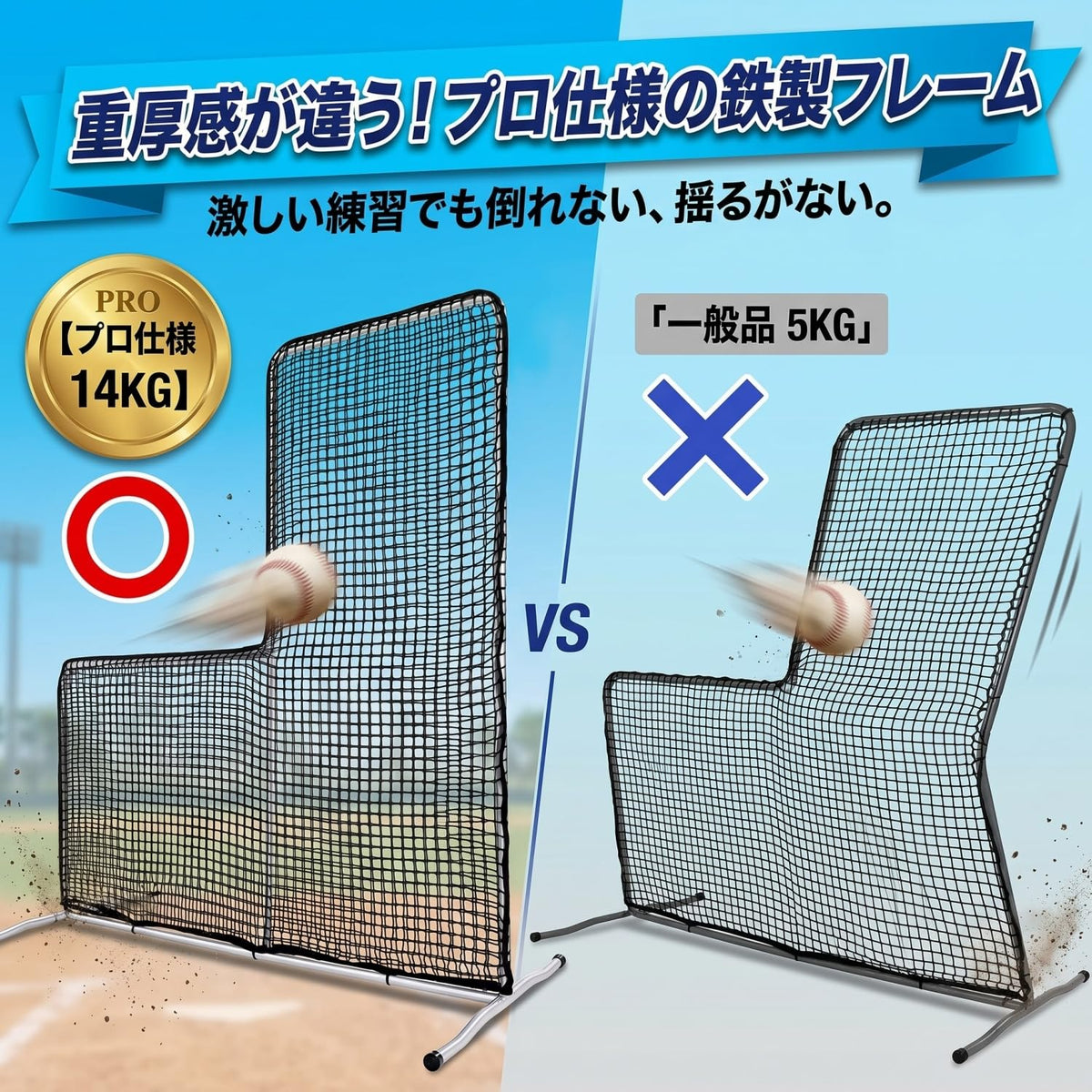 RAKUGEN 野球ネット L型 2.1×2.1m 大型 バッティングネット 防球 投球練習 W構造飛散防止 バッティング練習 トレーニング器具 組み
