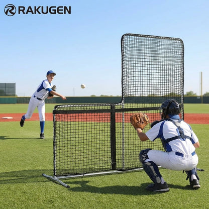 RAKUGEN 野球ネット L型 2.1×2.1m 大型 バッティングネット 防球 投球練習 W構造飛散防止 バッティング練習 トレーニング器具 組み