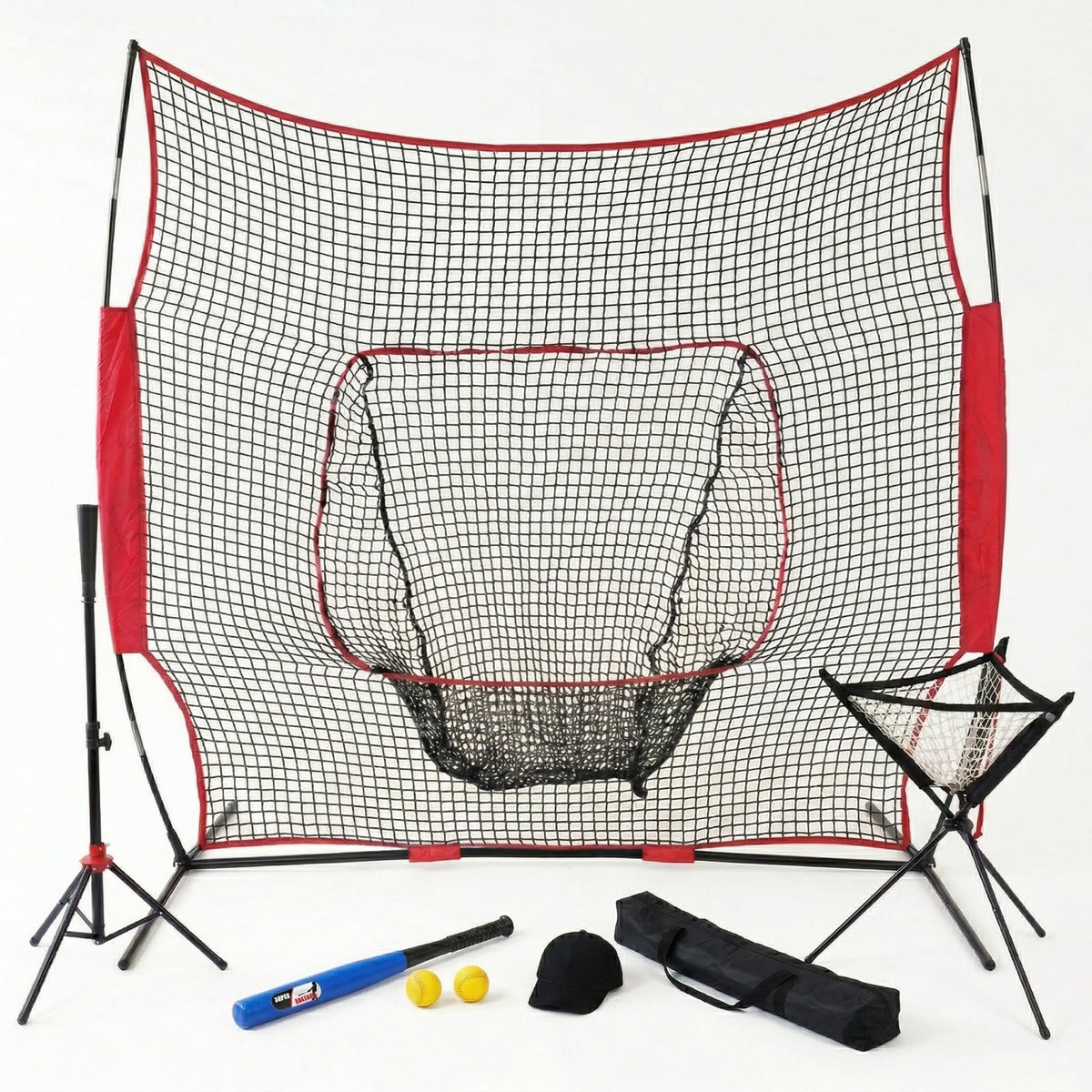 RAKUGEN 野球ネット 2.3m 大型 7点セット バッティングネット 自動集球 ティー バット ボール 収納バッグ付き