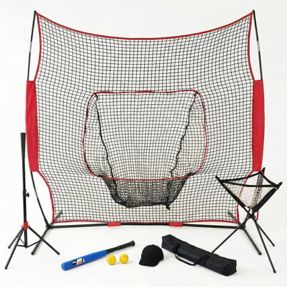 RAKUGEN 野球ネット 2.3m 大型 7点セット バッティングネット 自動集球 ティー バット ボール 収納バッグ付き