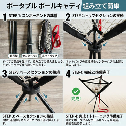 RAKUGEN 野球ネット 2.3m 大型 7点セット バッティングネット 自動集球 ティー バット ボール 収納バッグ付き