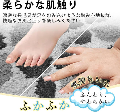 RAKUGEN バスマット 40x60cm ドット柄 黒 グレー フェイクカシミヤ 吸水速乾 滑り止め付き 柔らかい 厚手 洗濯機洗い可能 浴室 玄関