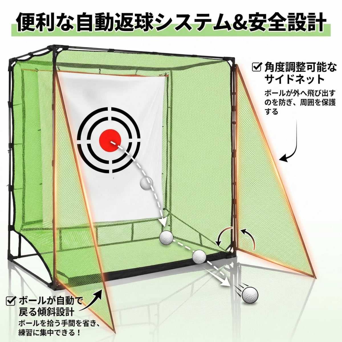 RAKUGEN ゴルフネット 練習用 室内 屋外 自宅 設置簡単 2x2x1m - 全鉄製フレーム アプローチ 練習器具 衝撃吸収 組み立て式 庭 ガ