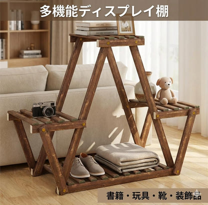 RAKUGEN 木製3段 フラワースタンド 屋外・室内対応 観葉植物用 プランタースタンド 植木鉢スタンド 花台 鉢スタンド 植木鉢台 鉢置き台 おし