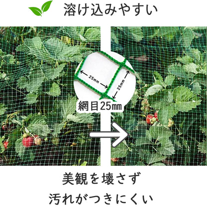RAKUGEN 多目的グリーンネット 養生・防球・防鳥ネット｜ロープ＆カラビナ付 強力ポリエチレン 庭・ベランダ・農業・現場用