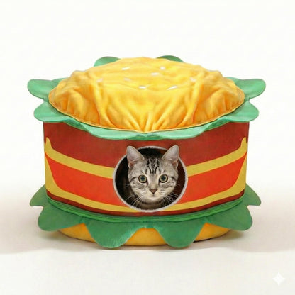 RAKUGEN フライドポテト型 ペットベッド 猫・小型犬用｜もこもこ丸型ハウス 水洗い可能 滑り止め底面 保温防寒 通年使用