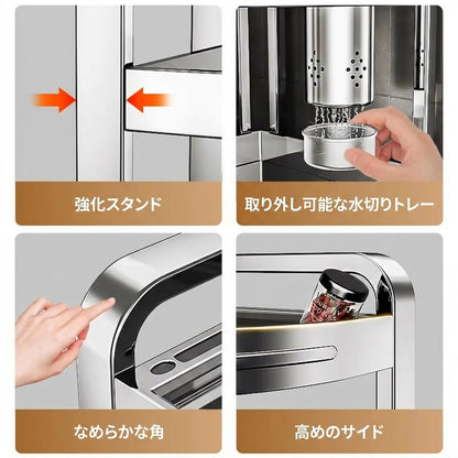 RAKUGEN コーナーラック 扇形構造 おしゃれ 三角コーナーラック 3段 ステンレス製 キッチン収納 スリムデザイン 隙間活用 小物置き台 サビに