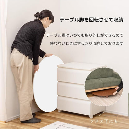 RAKUGEN 丸型ローテーブル ちゃぶ台 円卓 50×50×30cm｜木製折りたたみ センターテーブル 一人暮らし 子供部屋 省スペース