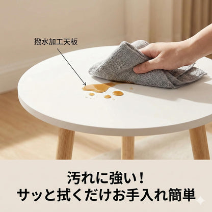 RAKUGEN 丸型サイドテーブル 2段収納付き｜ガタつき防止アジャスター付 ナイトテーブル ソファ横 カフェテーブル